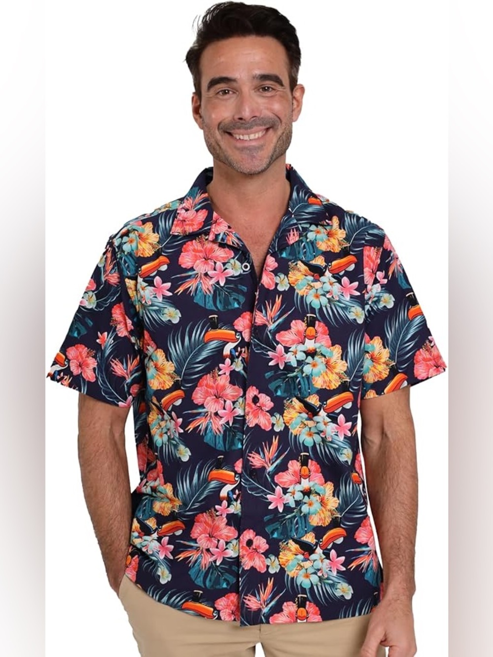 Guinness Limited Edition Toucan Hawaiian Print Short Sleeve Button Down Shirt XL